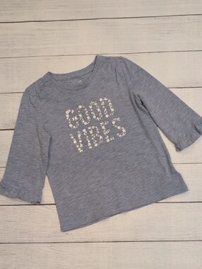 GAP Blue 'Good Vibes' Floral Print Long Sleeve Top